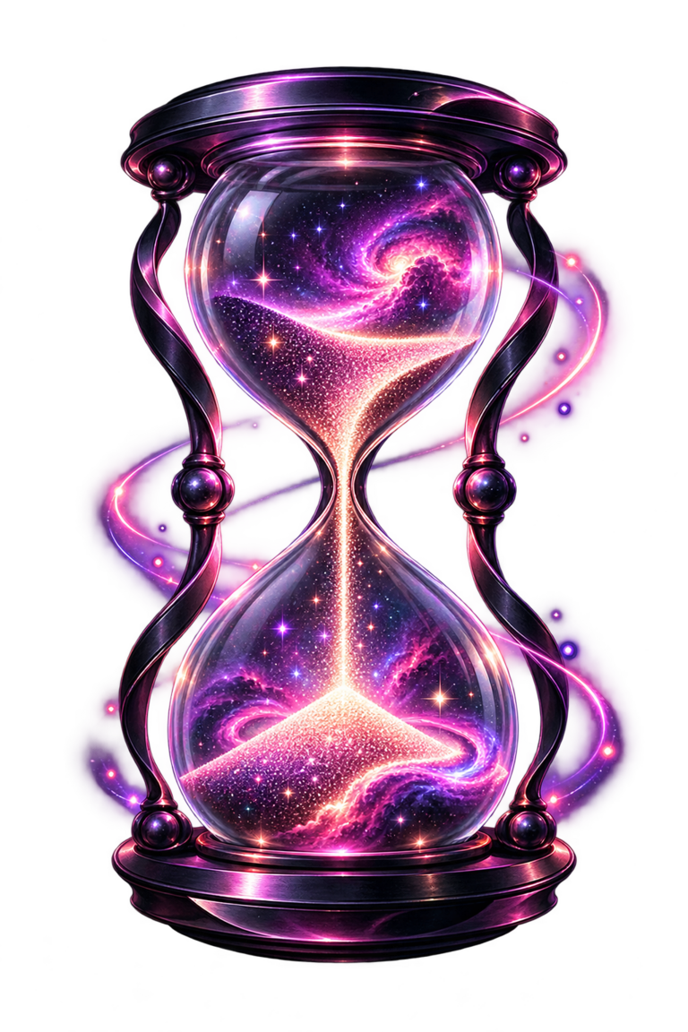 Luminous purple and pink cosmic hourglass